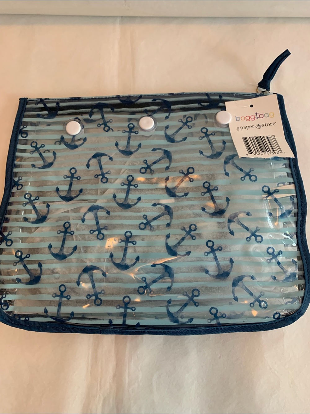 NWT BOGG BAG Clear Anchor Insert Pouch in Light Blue and Navy